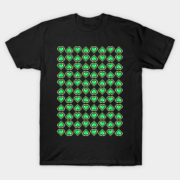 8bit hearts (green) T-Shirt by ControllerGeek